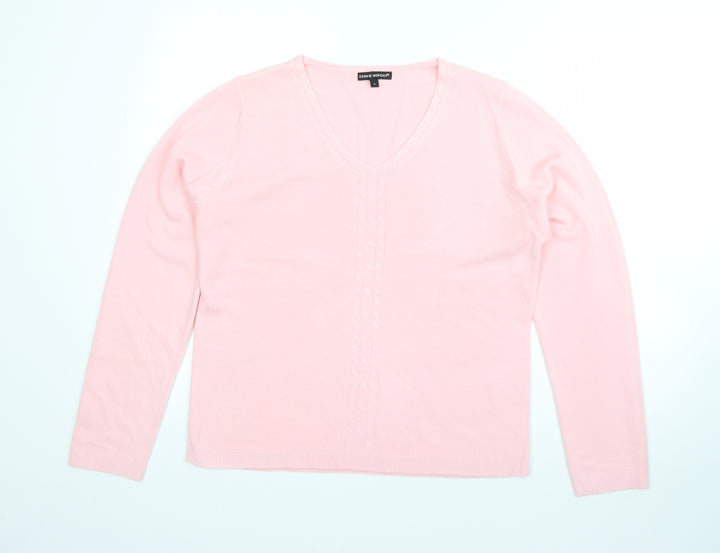 Debbie Morgan Womens Pink V-Neck Acrylic Pullover Jumper Size L
