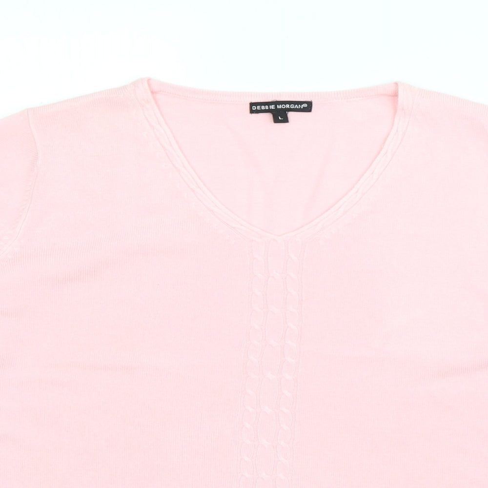 Debbie Morgan Womens Pink V-Neck  Acrylic Pullover Jumper Size L