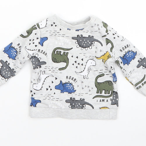 F&F Boys Grey  Cotton Pullover Jumper Size 0-3 Months   - dinosaurs