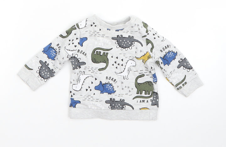 F&F Boys Grey  Cotton Pullover Jumper Size 0-3 Months   - dinosaurs