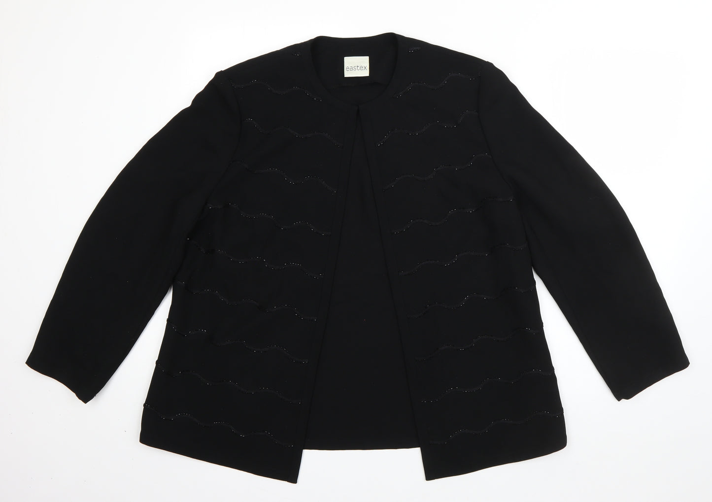 Eastex Womens Black Round Neck Striped Polyester Cardigan Jumper Size 14