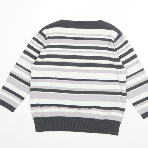 Avant Garde Womens Grey V-Neck Striped Viscose Pullover Jumper Size M