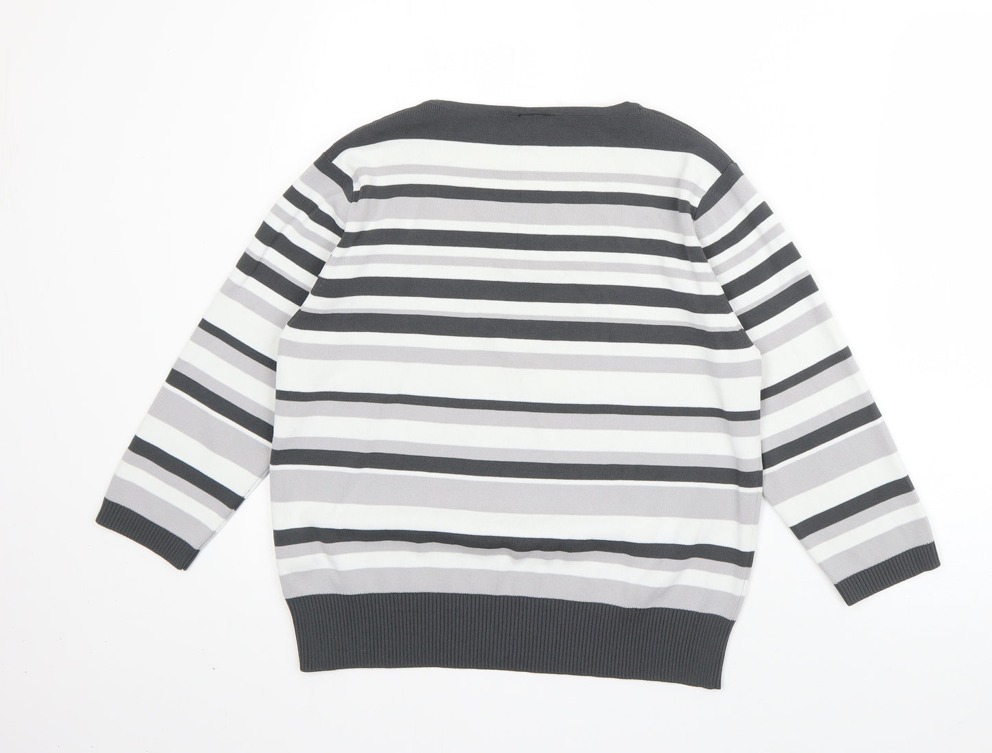 Avant Garde Womens Grey V-Neck Striped Viscose Pullover Jumper Size M