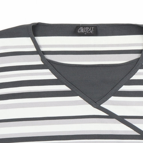 Avant Garde Womens Grey V-Neck Striped Viscose Pullover Jumper Size M