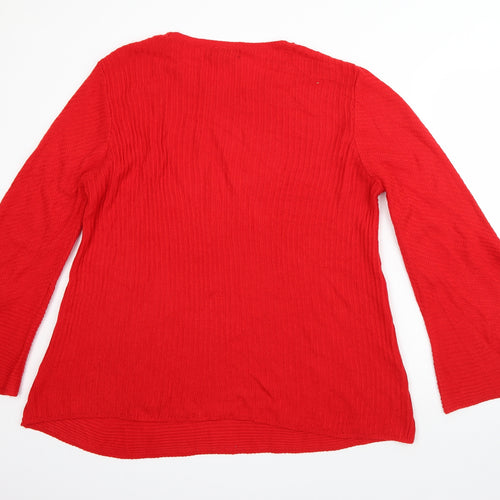 F&F Womens Red Round Neck  Acrylic Pullover Jumper Size 16