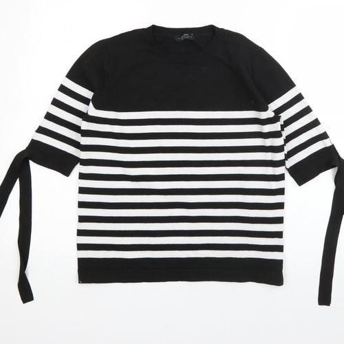 Papaya Womens Black Round Neck Striped Polyester Pullover Jumper Size 12
