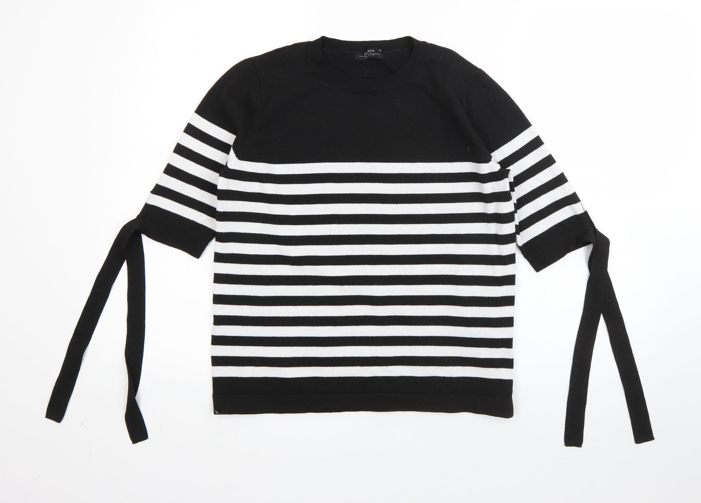 Papaya Womens Black Round Neck Striped Polyester Pullover Jumper Size 12