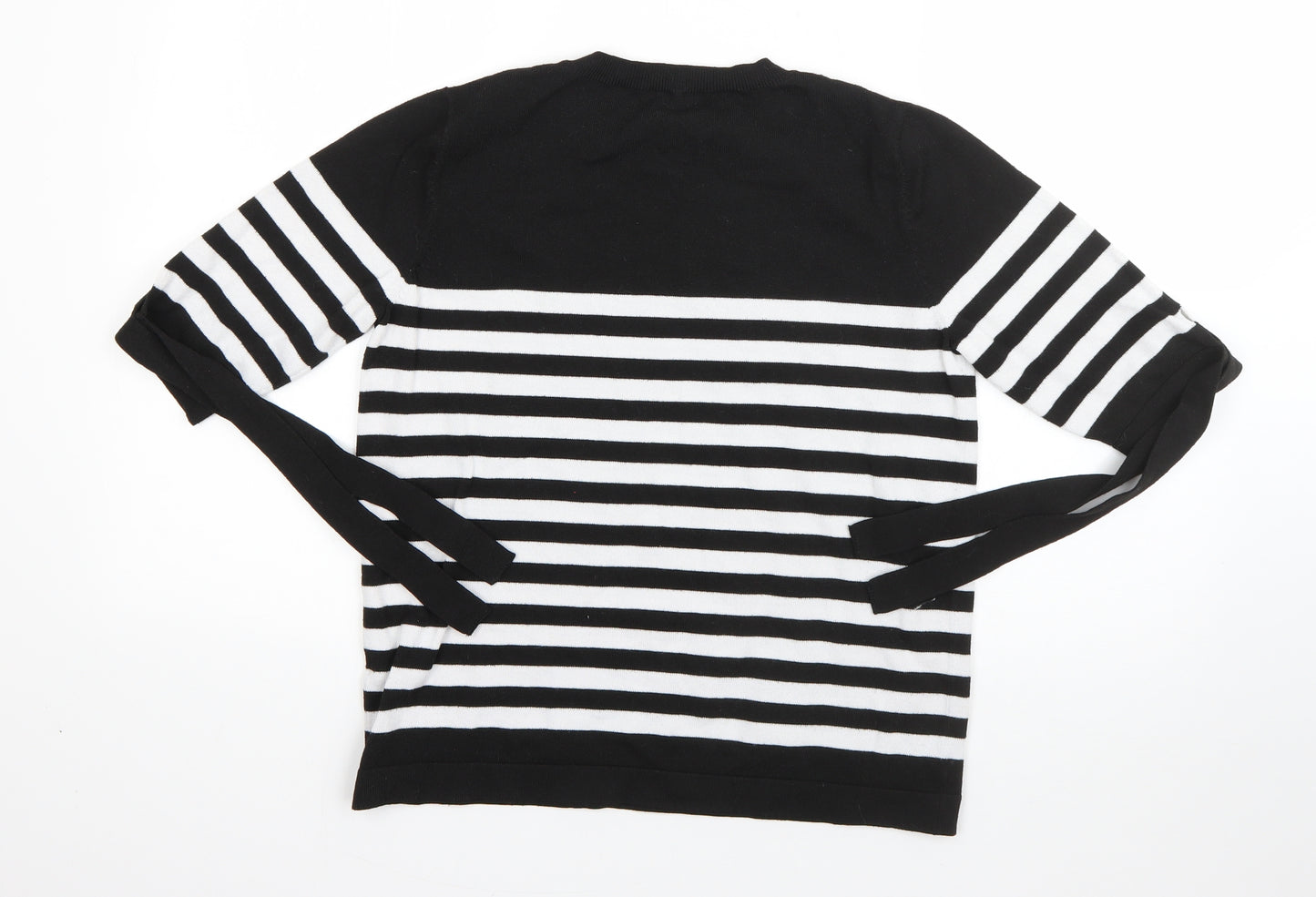 Papaya Womens Black Round Neck Striped Polyester Pullover Jumper Size 12