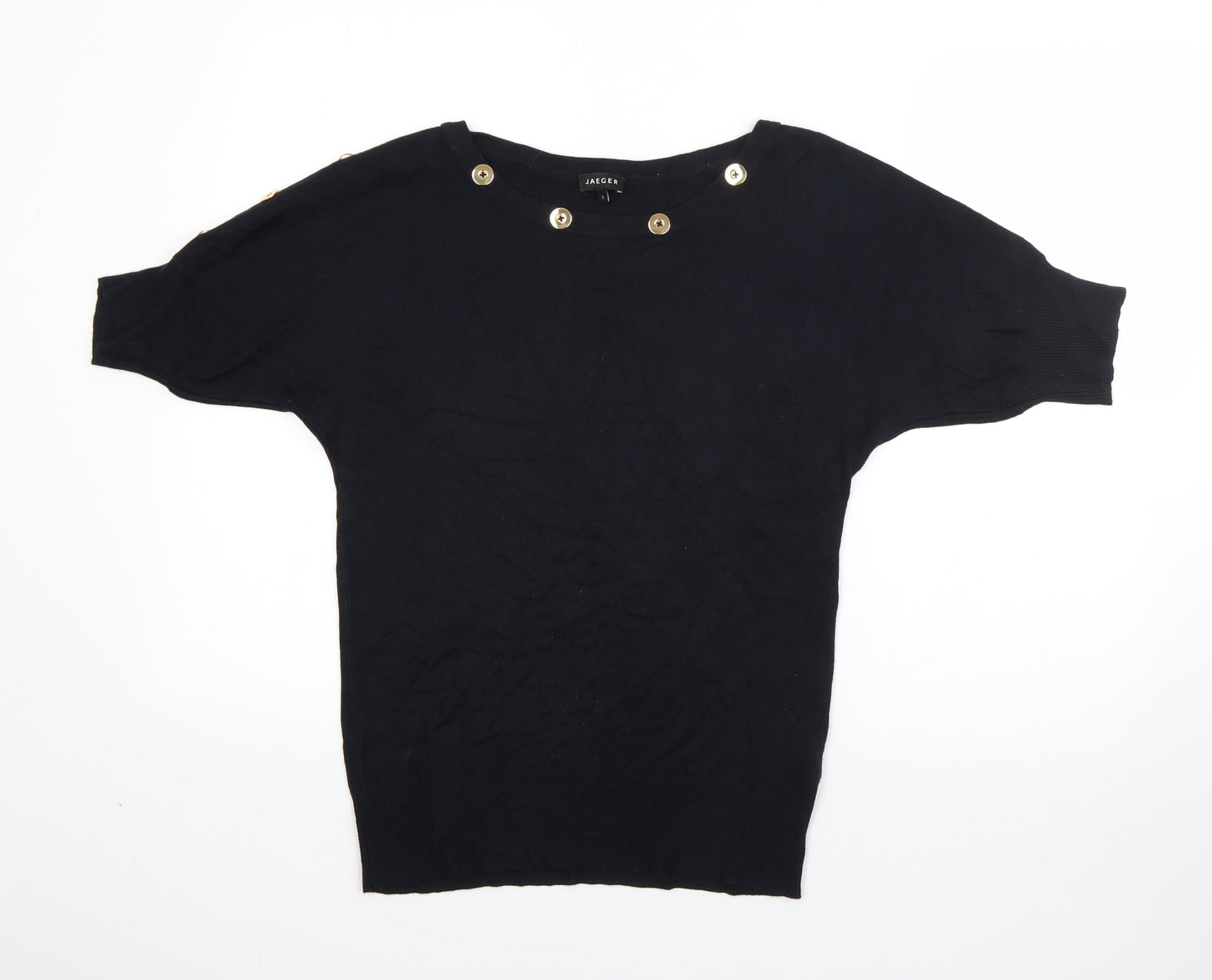 Jaeger Womens Black Round Neck  Viscose Pullover Jumper Size S
