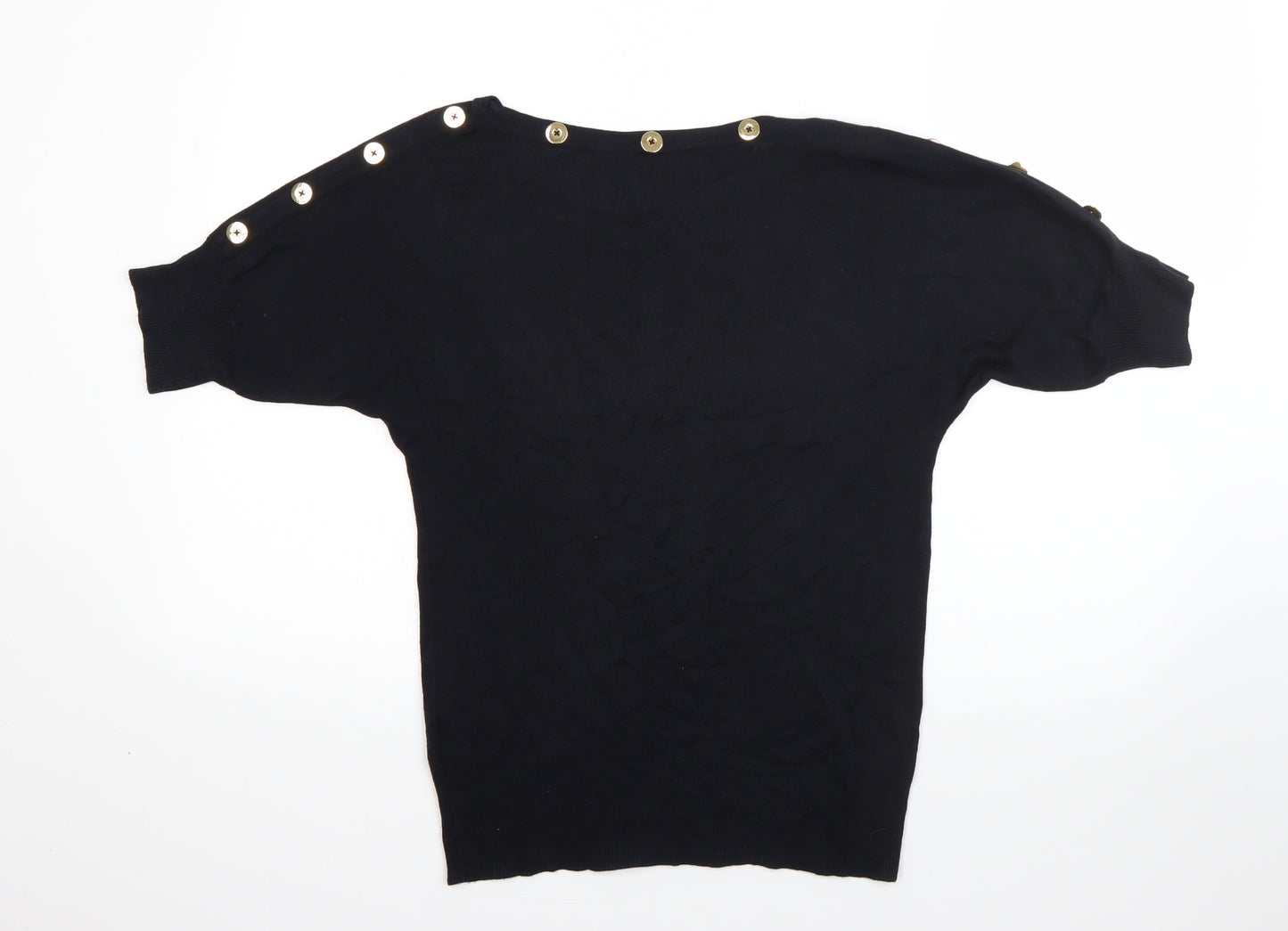 Jaeger Womens Black Round Neck  Viscose Pullover Jumper Size S