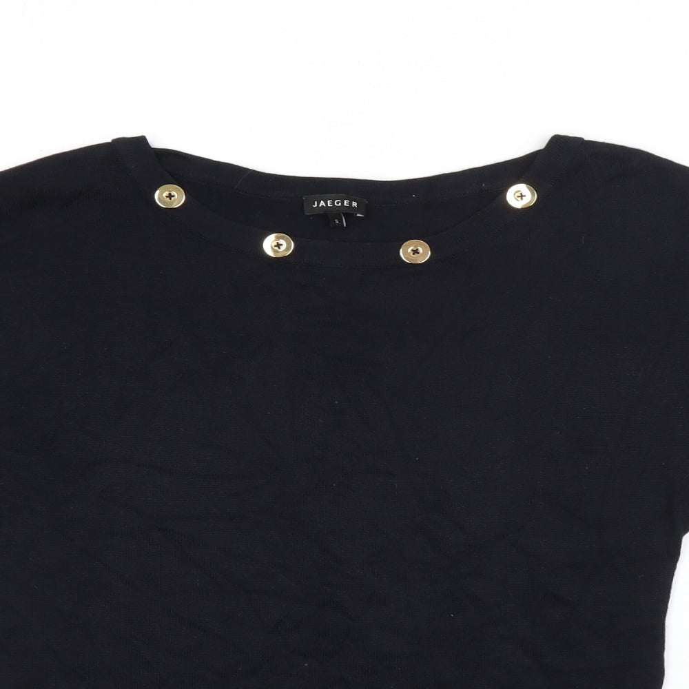 Jaeger Womens Black Round Neck  Viscose Pullover Jumper Size S