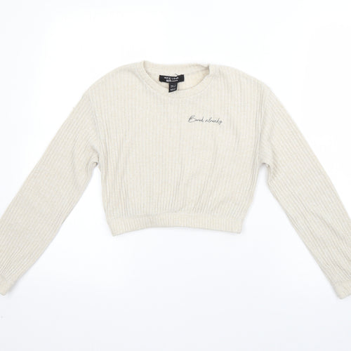New Look Girls Beige Round Neck  Polyester Shrug Jumper Size 9 Years