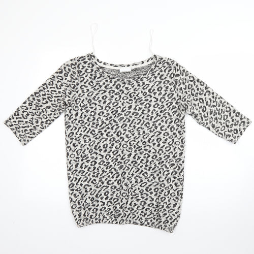 NEXT Womens White Round Neck Animal Print Polyester Pullover Jumper Size 10