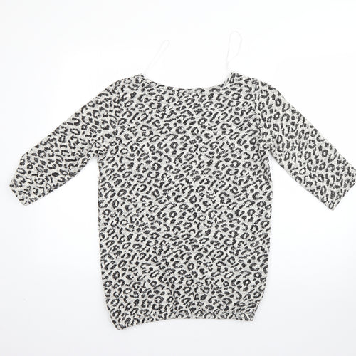 NEXT Womens White Round Neck Animal Print Polyester Pullover Jumper Size 10