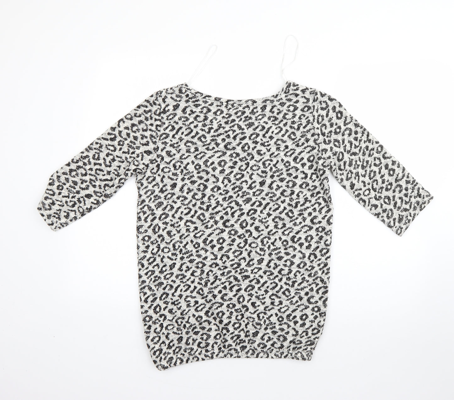 NEXT Womens White Round Neck Animal Print Polyester Pullover Jumper Size 10