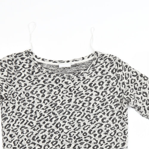 NEXT Womens White Round Neck Animal Print Polyester Pullover Jumper Size 10