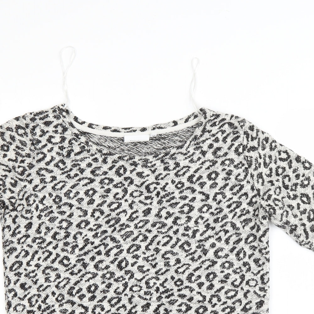 NEXT Womens White Round Neck Animal Print Polyester Pullover Jumper Size 10