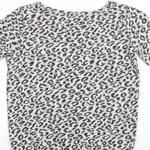 NEXT Womens White Round Neck Animal Print Polyester Pullover Jumper Size 10