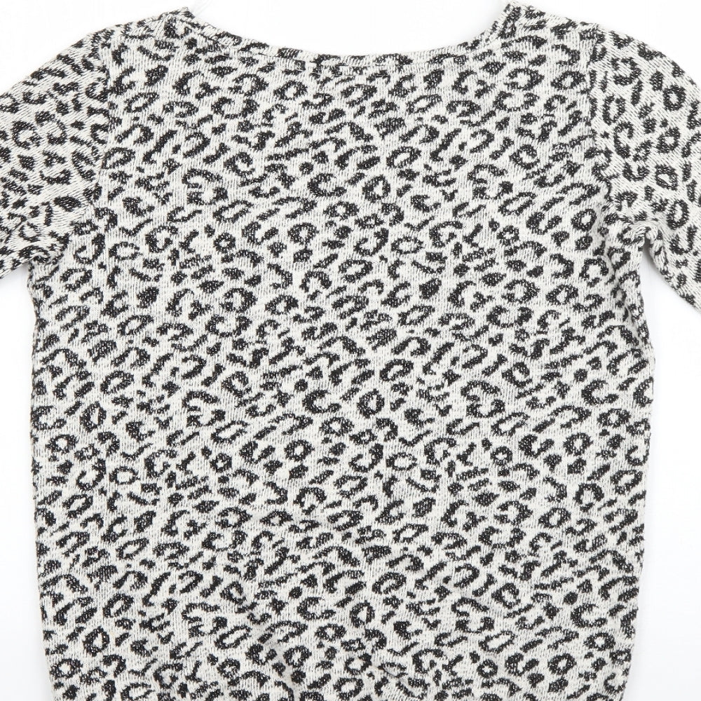 NEXT Womens White Round Neck Animal Print Polyester Pullover Jumper Size 10