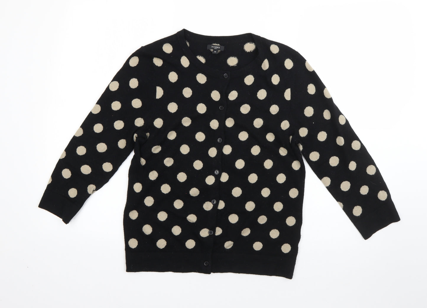 Hobbs Womens Black Round Neck Polka Dot Cotton Cardigan Jumper Size 10