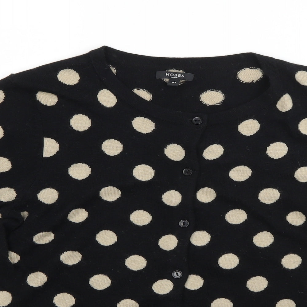 Hobbs Womens Black Round Neck Polka Dot Cotton Cardigan Jumper Size 10