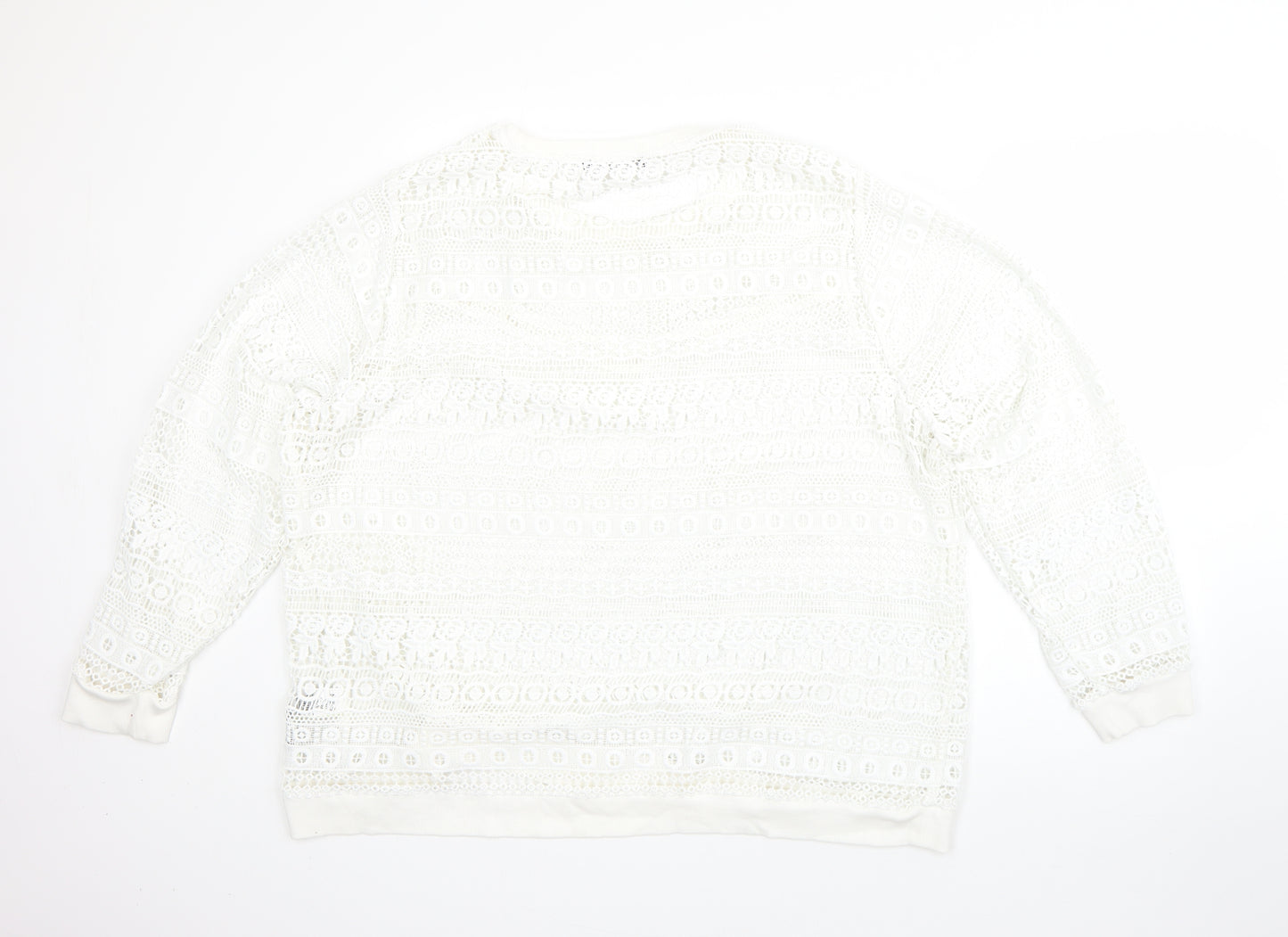 M&S Womens White Round Neck Floral Polyester Pullover Jumper Size 24