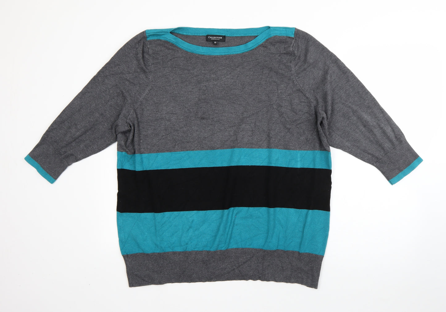 Debenhams Womens Grey Round Neck Striped Viscose Pullover Jumper Size 22