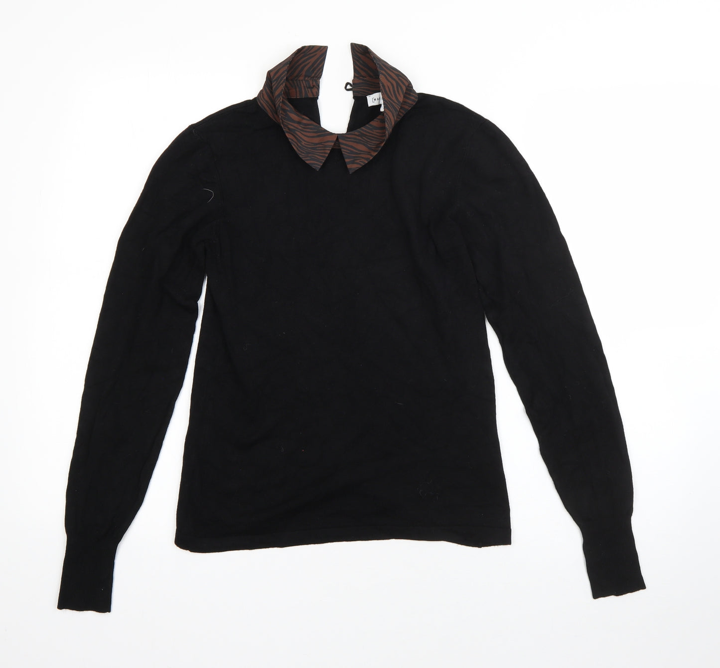 Warehouse Womens Black Collared  Viscose Pullover Jumper Size 10