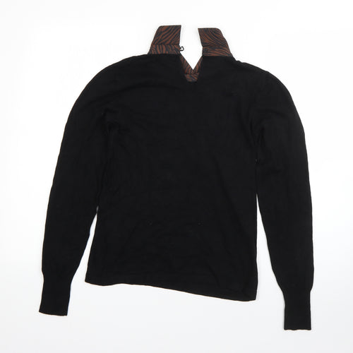 Warehouse Womens Black Collared  Viscose Pullover Jumper Size 10