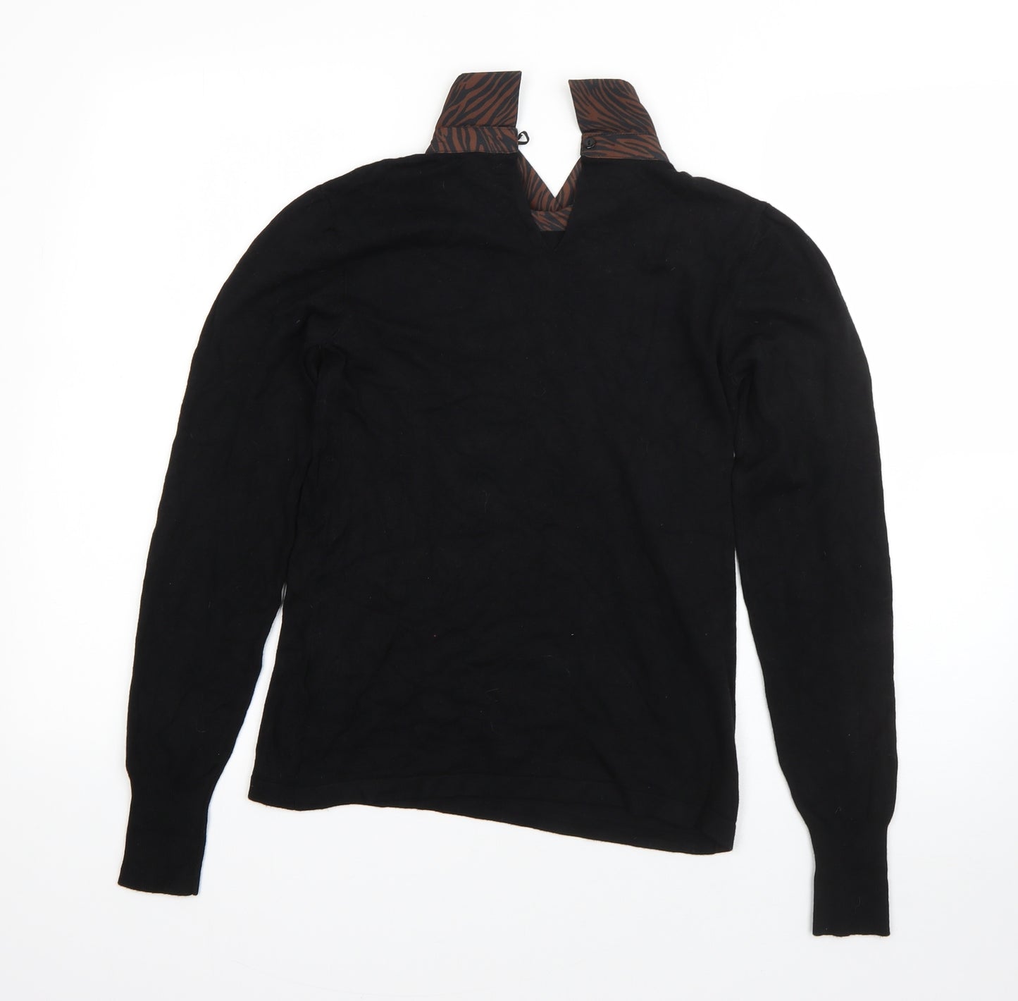 Warehouse Womens Black Collared  Viscose Pullover Jumper Size 10