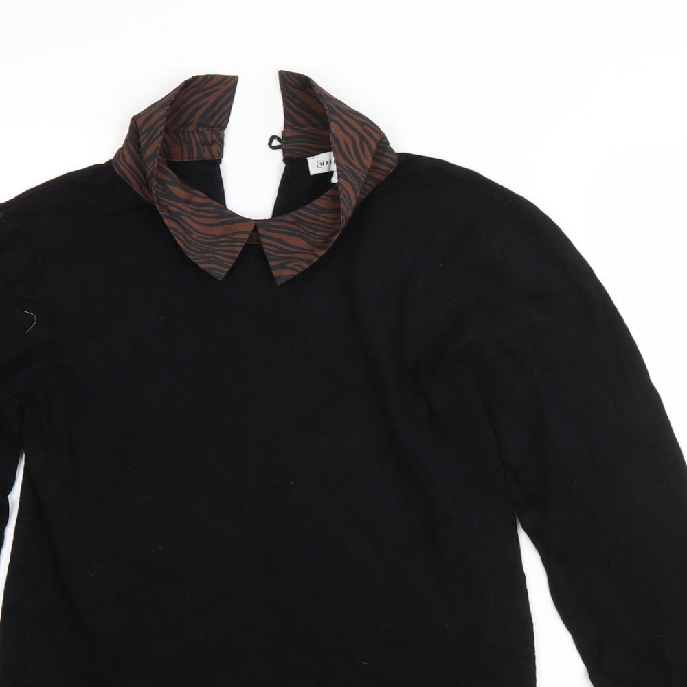 Warehouse Womens Black Collared  Viscose Pullover Jumper Size 10