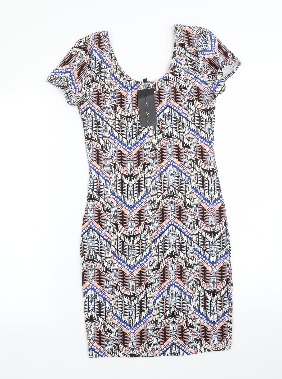 New Look Womens Multicoloured Geometric Cotton Bodycon  Size 8  Scoop Neck