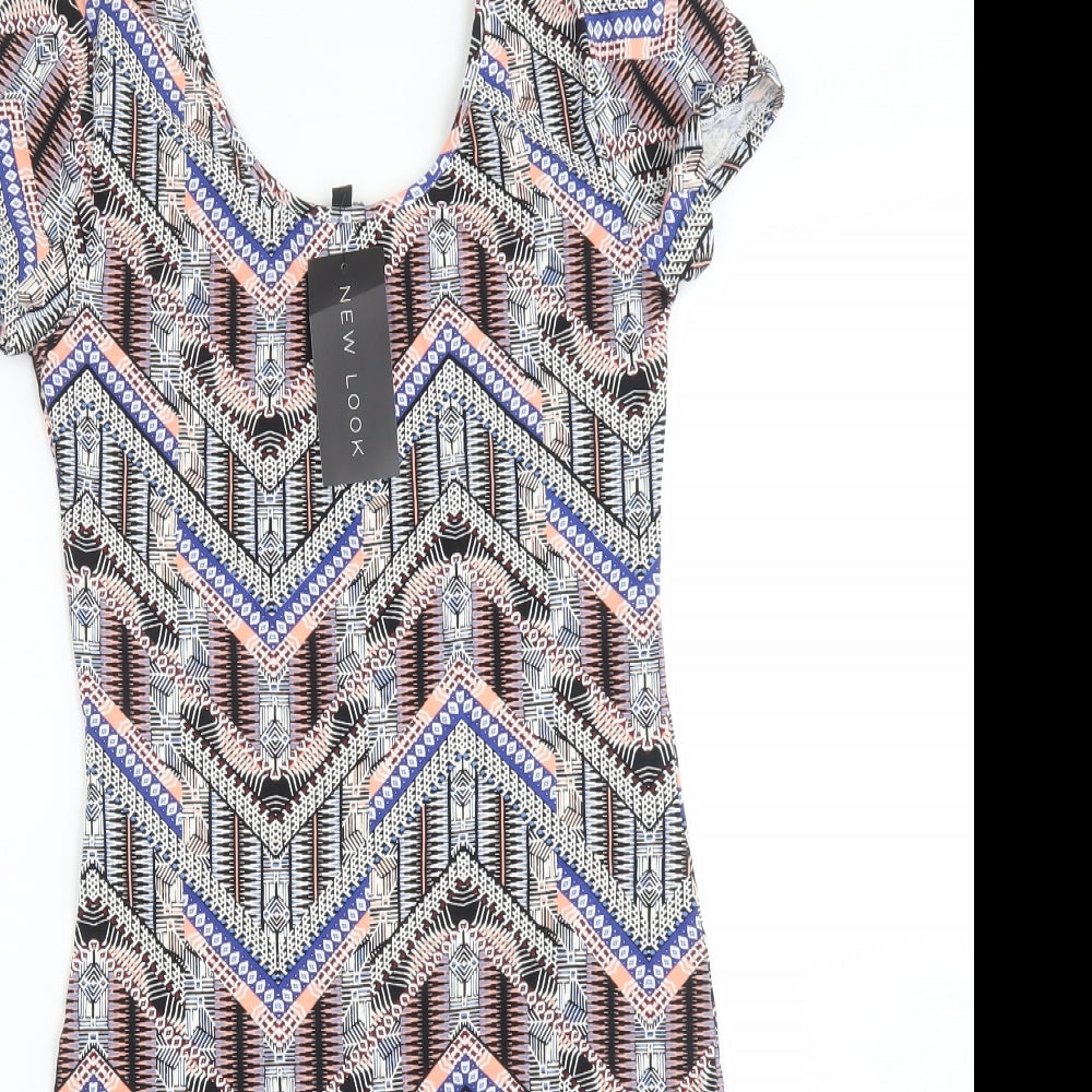 New Look Womens Multicoloured Geometric Cotton Bodycon  Size 8  Scoop Neck