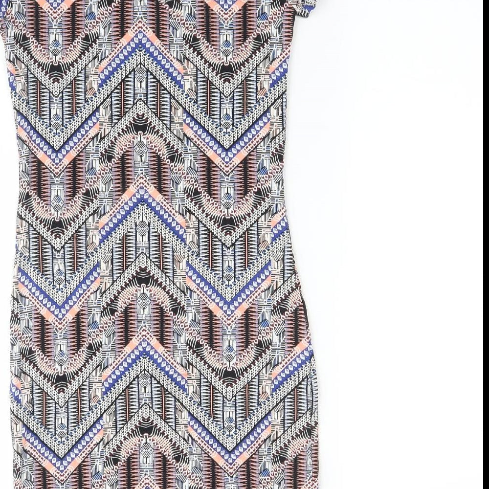 New Look Womens Multicoloured Geometric Cotton Bodycon  Size 8  Scoop Neck