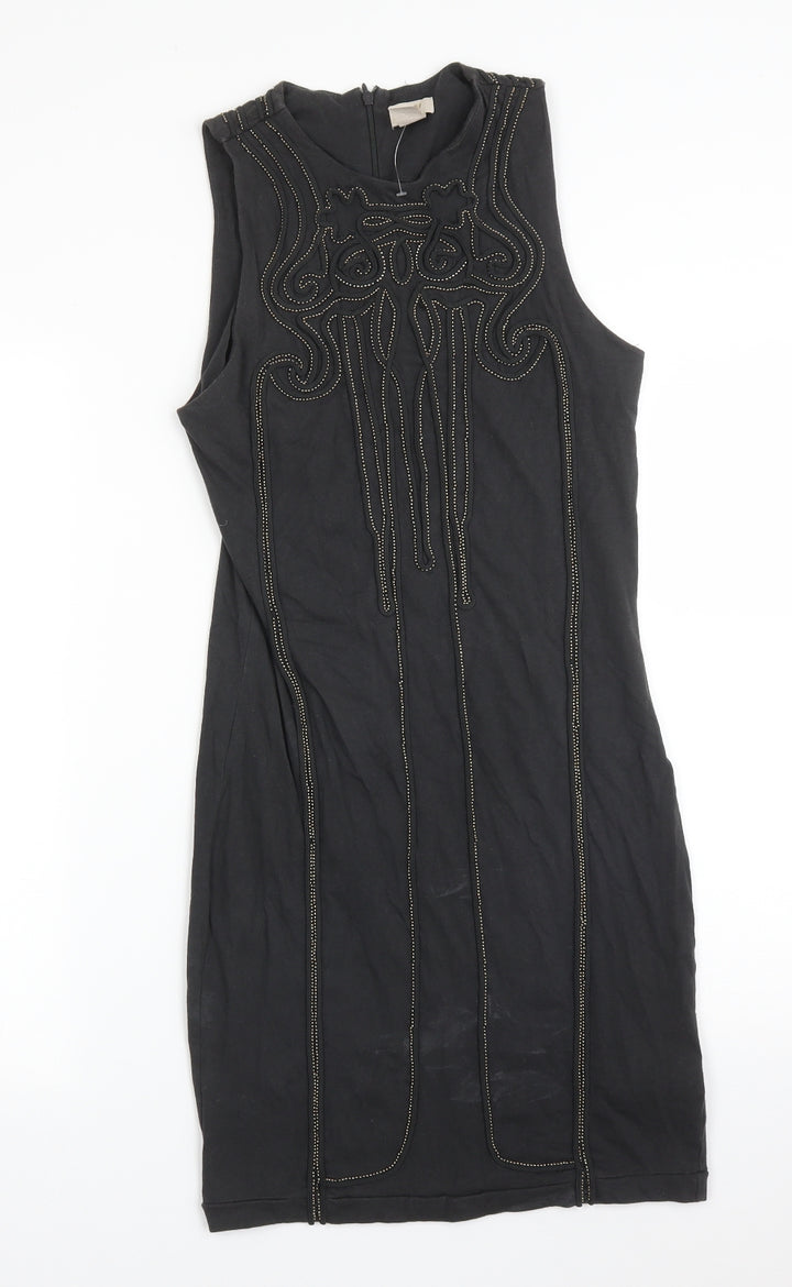 H&M Womens Grey Cotton Bodycon Size 10 Round Neck