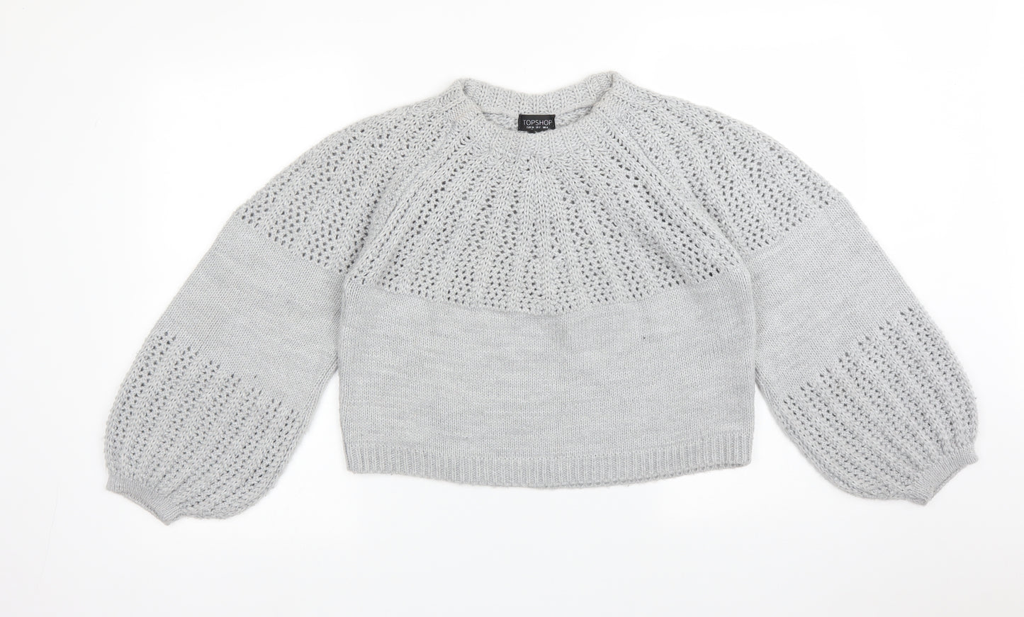 Topshop Womens Grey Crew Neck  Acrylic Pullover Jumper Size 6