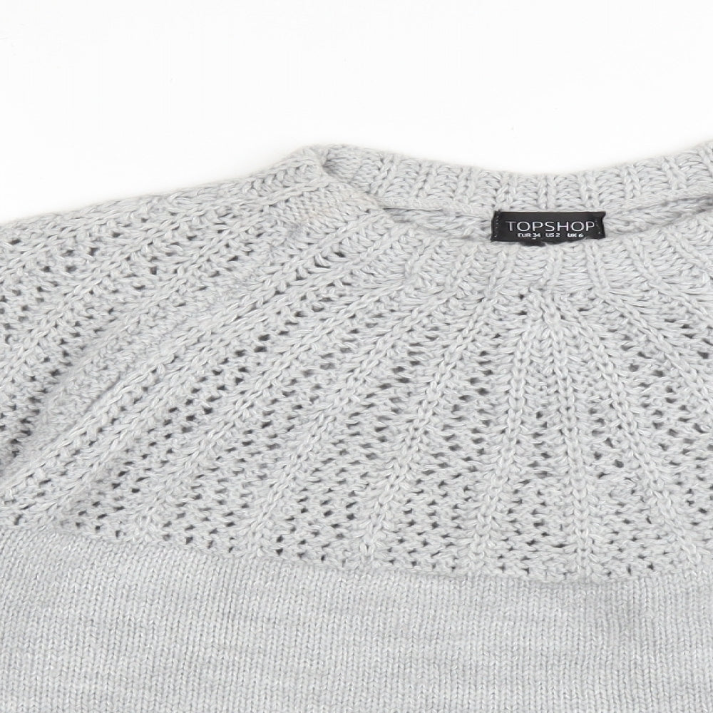 Topshop Womens Grey Crew Neck  Acrylic Pullover Jumper Size 6