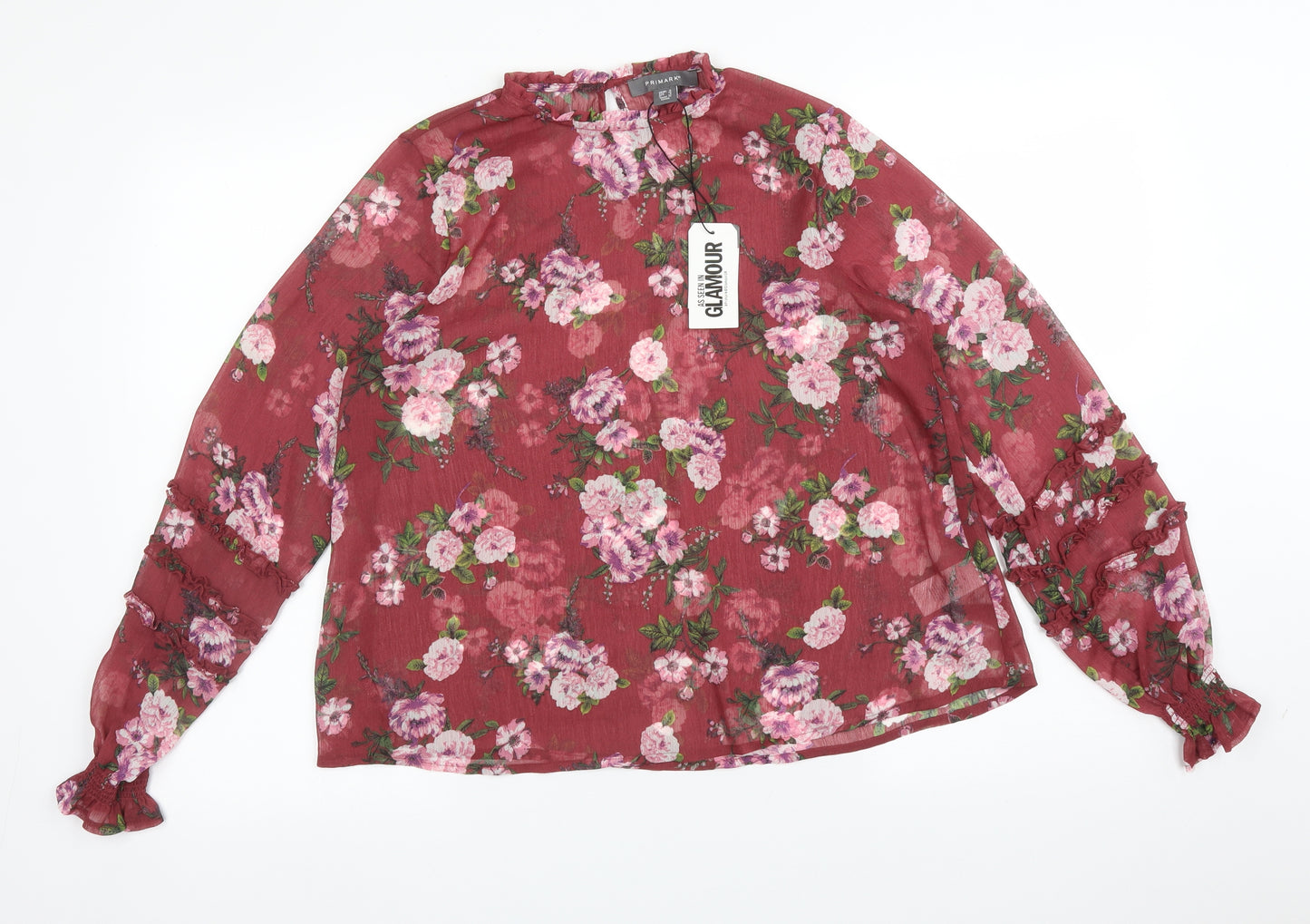Primark Womens Multicoloured Floral Polyester Basic Blouse Size 12 Mock Neck