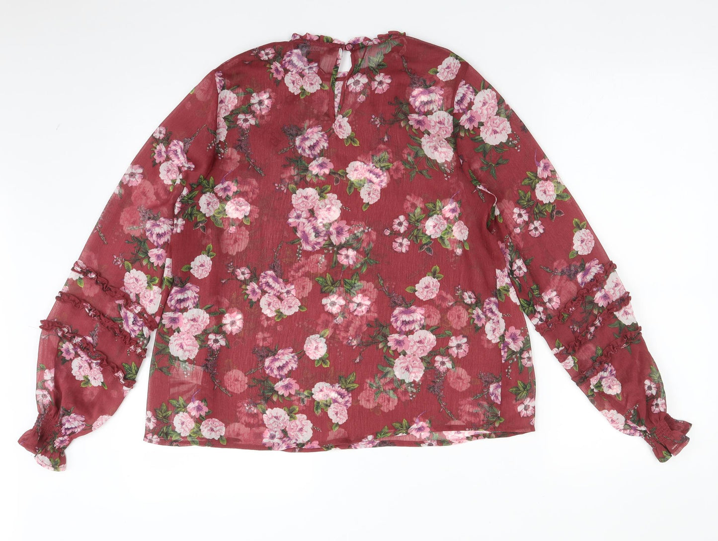 Primark Womens Multicoloured Floral Polyester Basic Blouse Size 12 Mock Neck