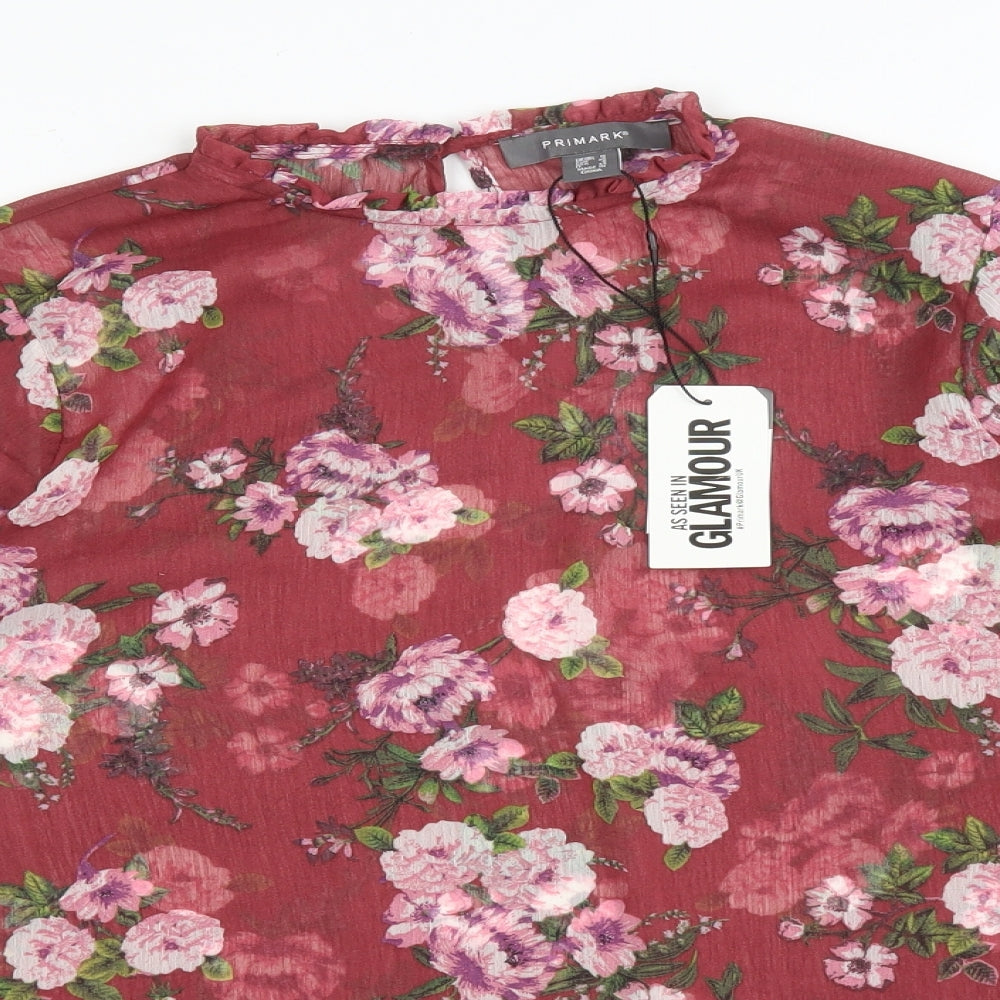 Primark Womens Multicoloured Floral Polyester Basic Blouse Size 12 Mock Neck