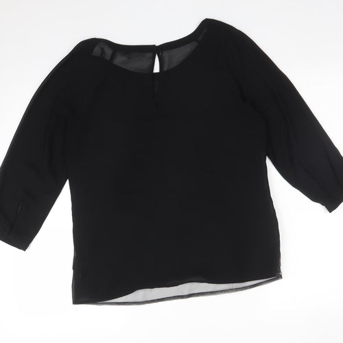 H&M Womens Black Floral Polyester Basic Blouse Size 10 Round Neck