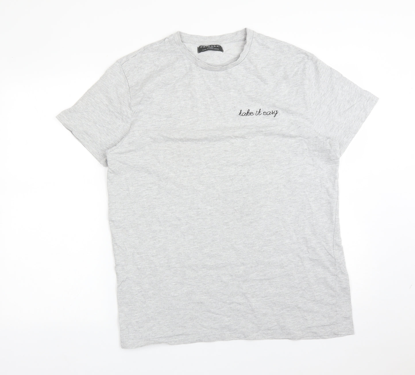 Primark Womens Grey  Cotton Basic T-Shirt Size L Crew Neck - TAKE IT EASY