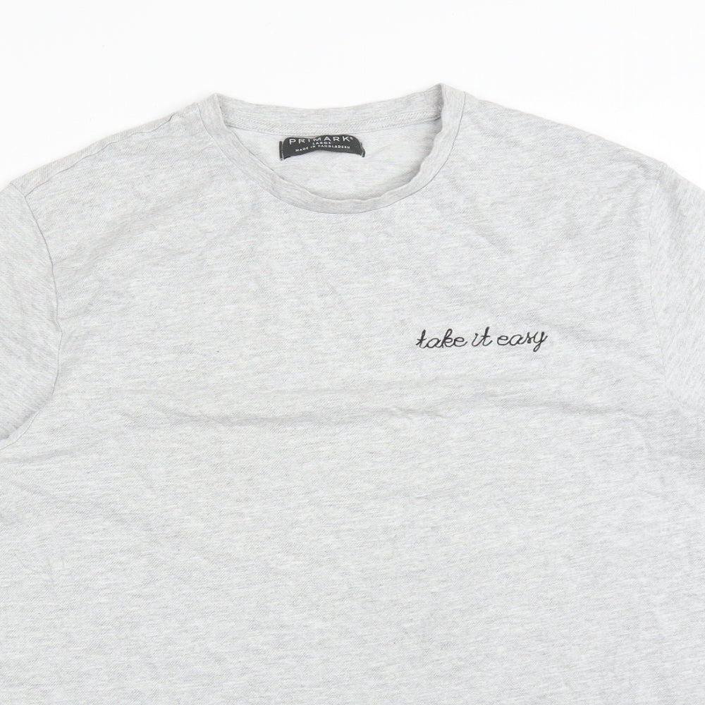 Primark Womens Grey  Cotton Basic T-Shirt Size L Crew Neck - TAKE IT EASY