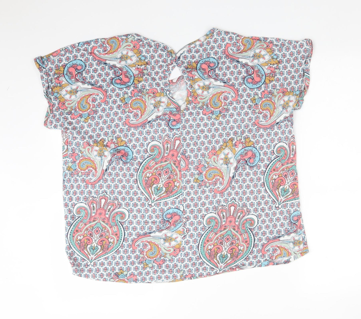 M&S Womens Multicoloured Paisley Viscose Basic T-Shirt Size 16 Round Neck