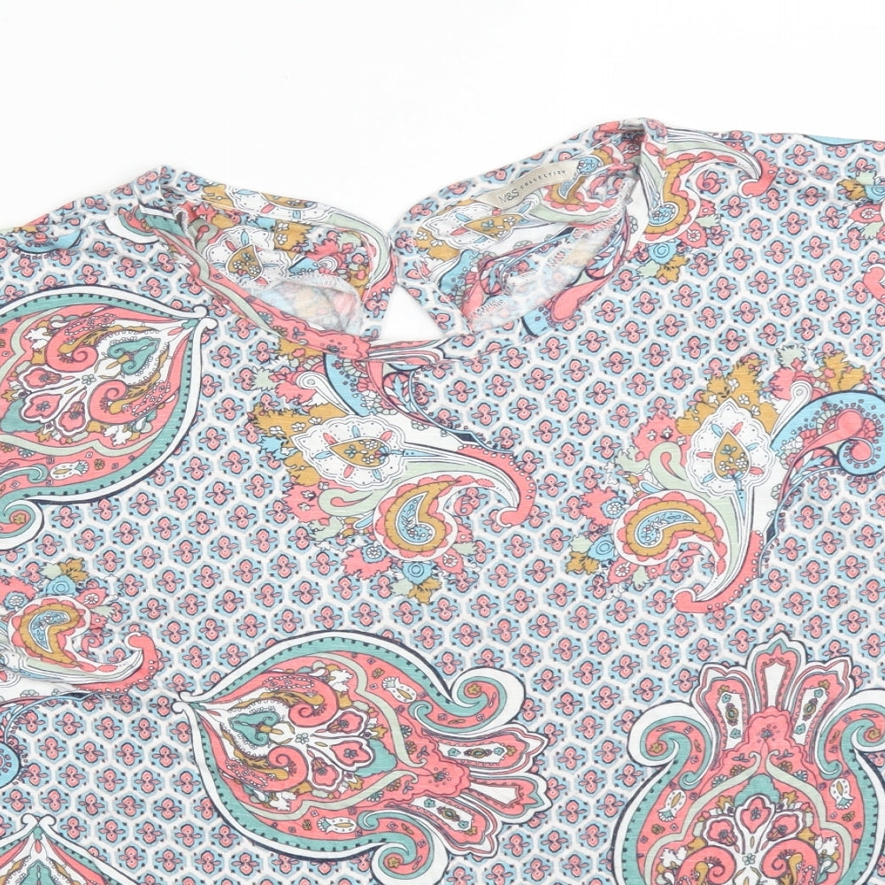 M&S Womens Multicoloured Paisley Viscose Basic T-Shirt Size 16 Round Neck