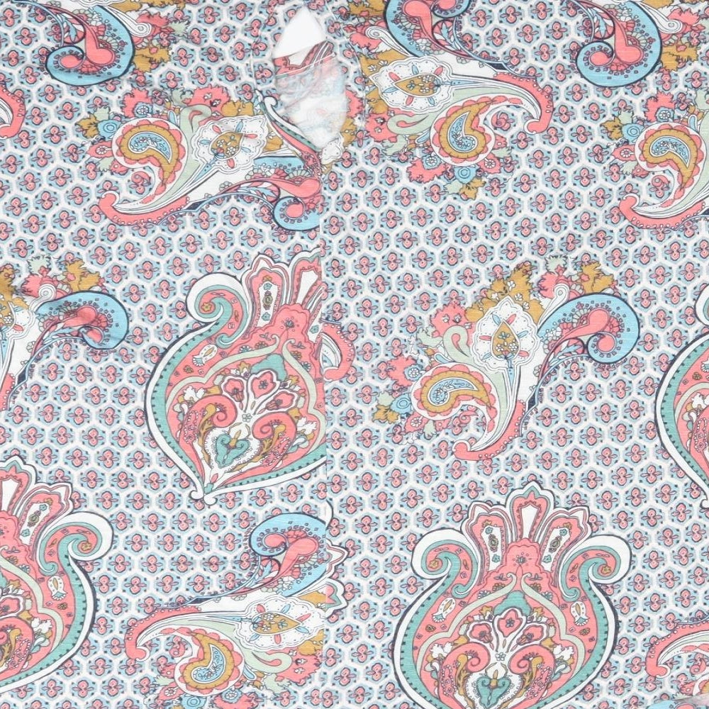 M&S Womens Multicoloured Paisley Viscose Basic T-Shirt Size 16 Round Neck