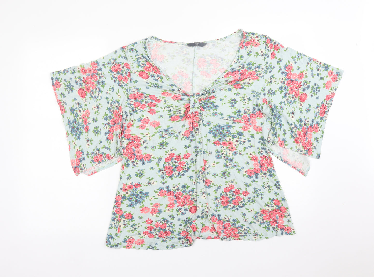 BHS Womens Multicoloured Floral Viscose Basic T-Shirt Size 16 V-Neck