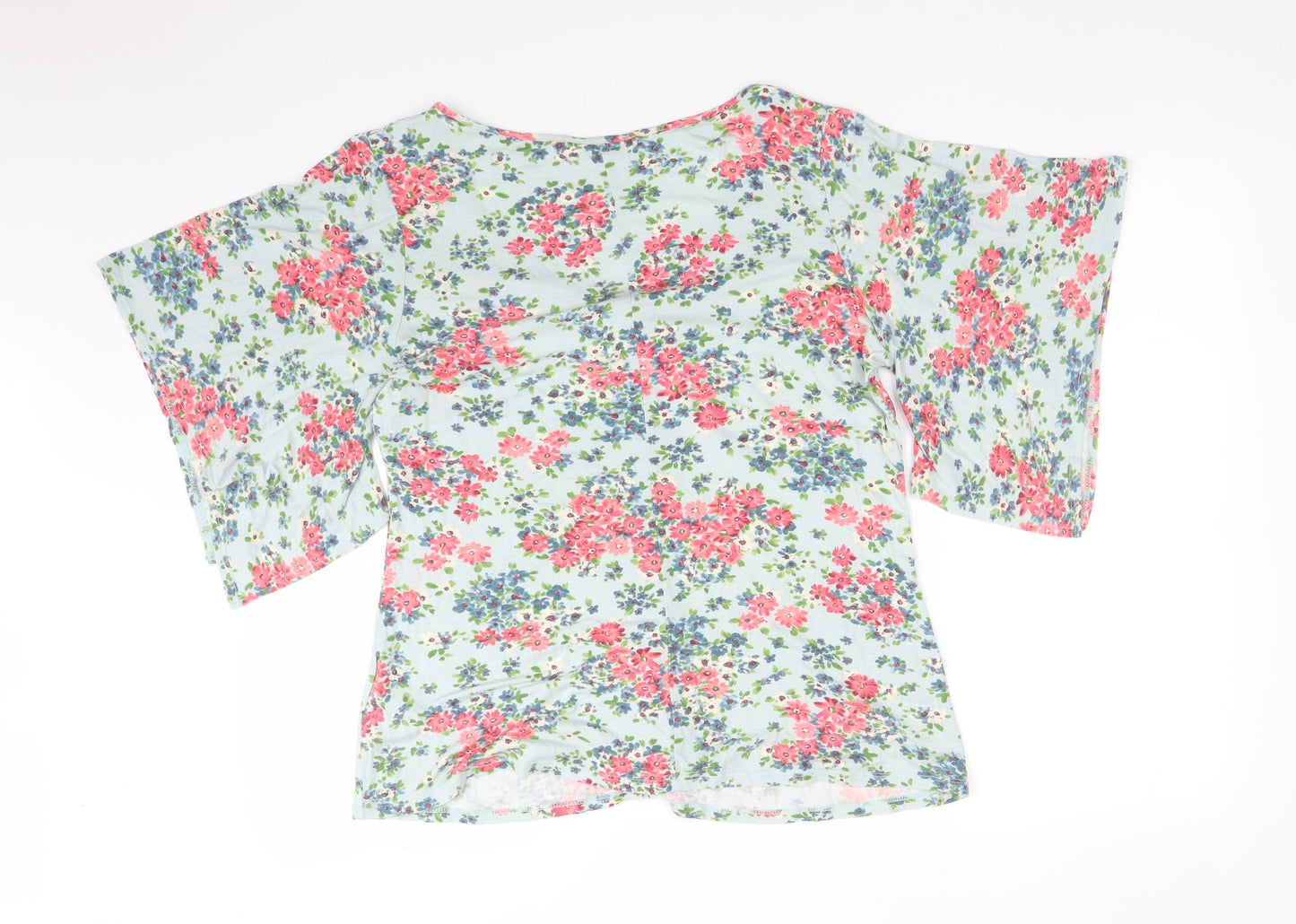 BHS Womens Multicoloured Floral Viscose Basic T-Shirt Size 16 V-Neck