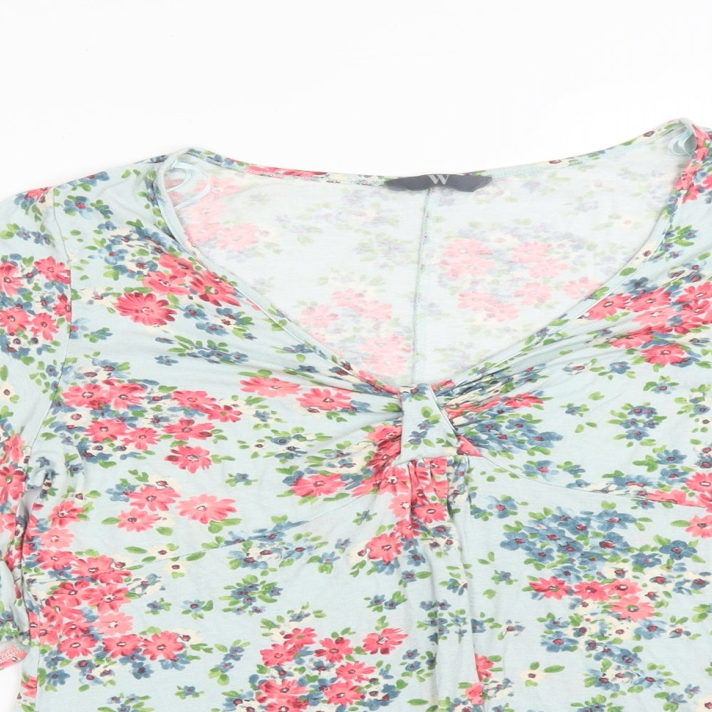 BHS Womens Multicoloured Floral Viscose Basic T-Shirt Size 16 V-Neck