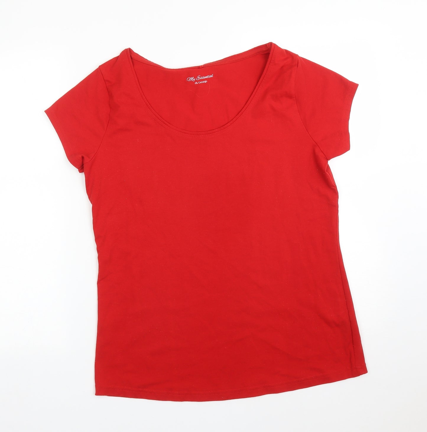 M&S Womens Red  Polyester Basic T-Shirt Size 16 Scoop Neck